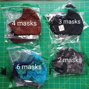 Lot of 15 reusable face masks. Cotton, Lined, nose wire. Adult or Youth washable